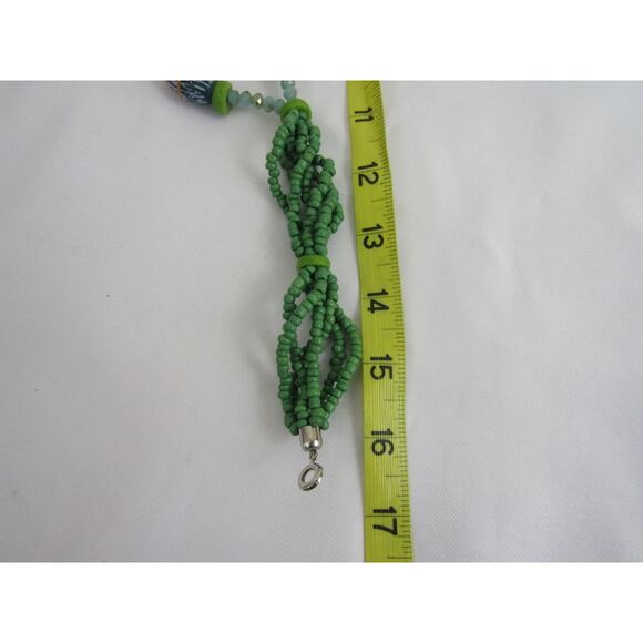 Green Beaded Aztec Double Layer Necklace Boho Cottagecore Hippie Festive 36" - Picture 6 of 6